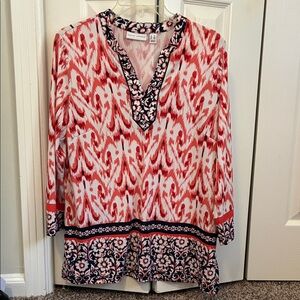 Susan Graver Red, Orange, Black and White Flowing Patterned Tunic- MP